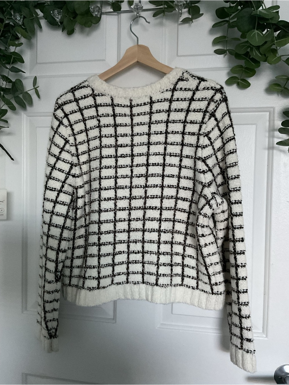 Ann Taylor Cream Knit Cardigan with Black Trim - Picture 3 of 6